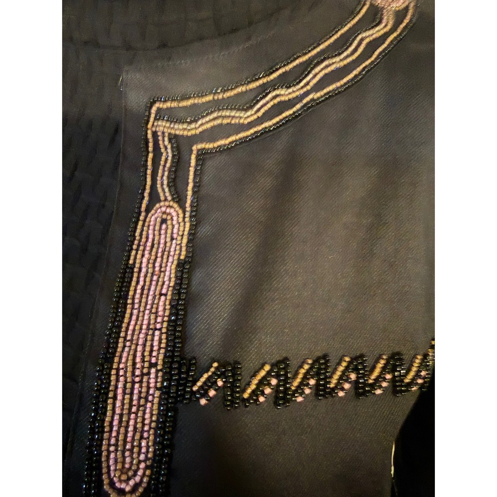 DKNY Womens Black Beaded Open Front Cropped Jacket Size 4 Pink Gold Accents - Picture 4 of 12